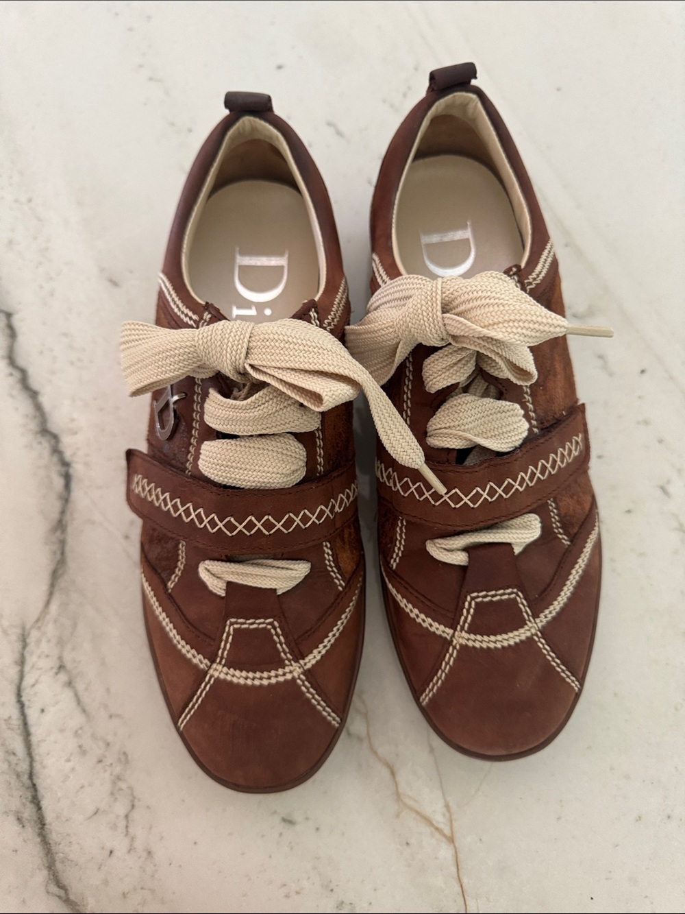 DIOR Brown Leather Sneakers with Cream Laces EU 39.5